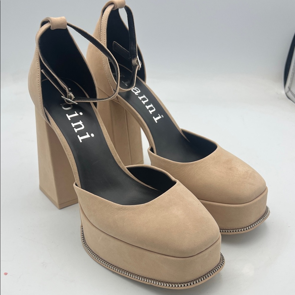 Gianni Bini Beige Platform Block Heel Pumps